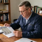 Chauffeur poids lourd examinant les documents administratifs pour la suppression du code 79 sur son permis de conduire