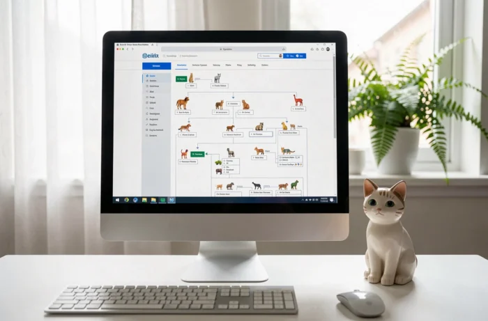 Computer screen displaying the sitemap of an animal website