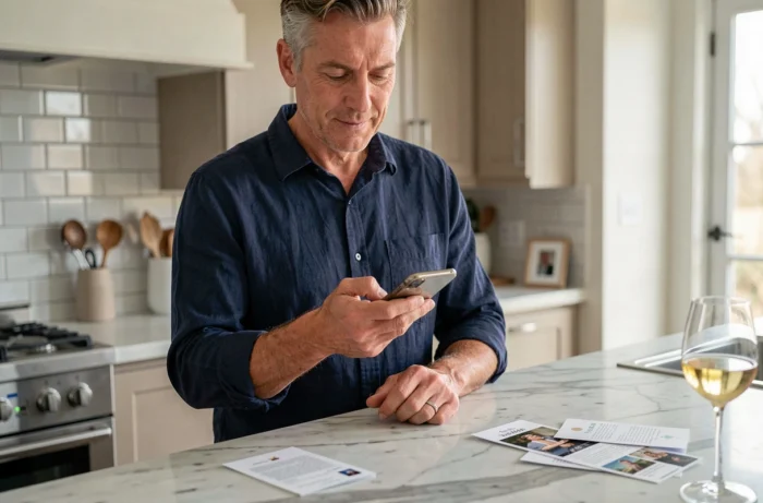 Man using a mobile app to share event photos with his guests