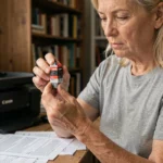Femme tenant une cartouche d'encre Canon pour la réinitialiser à domicile
