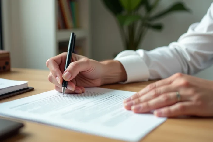 Signature d'un contrat a500 par un particulier, illustrant la finalisation et la mise en œuvre du contrat