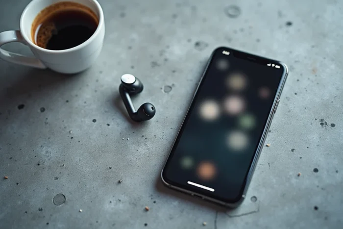 Smartphone affichant des stories Instagram posé sur une surface en béton, évoquant la consultation anonyme de contenus sur les réseaux sociaux