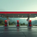 Station-service à Dancharia avec prix du carburant affichés, située à la frontière franco-espagnole au Pays Basque